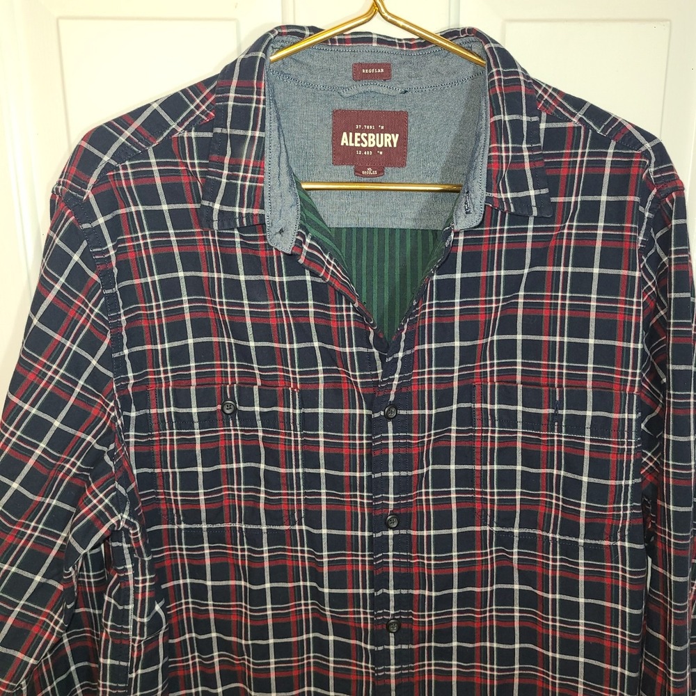 Alesbury Mens XL Double Layer Plaid Button-Front Multicolor Plaid 100% Cotton